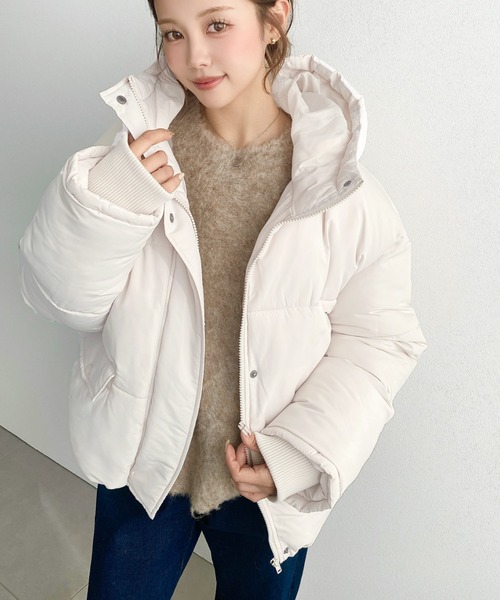 moment+ ダウンコート ダウンジャケット ファイバーダウン袖リブフード