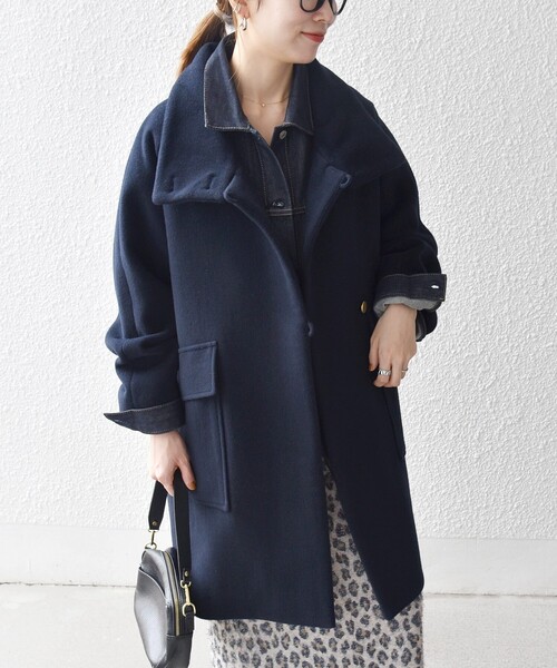 SHIPS any コート アウター any: カシミヤ ミックス スタンドカラー