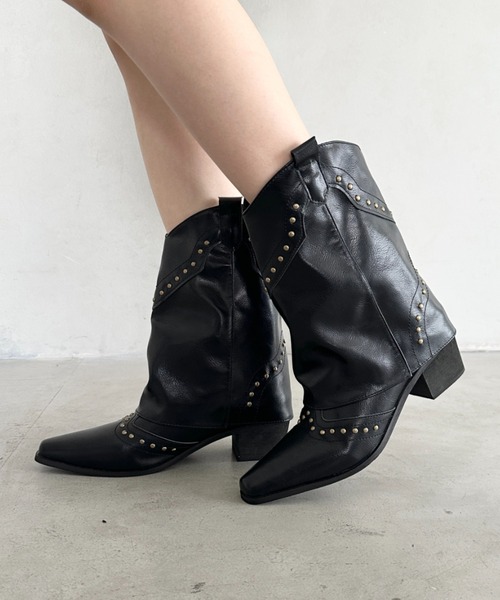 Bamm ブーツ スタッズカバーショートブーツ レディース : ZOZOTOWN