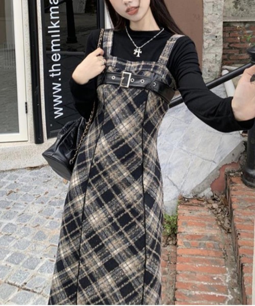 gossip!ロサンゼルス ワンピース Y2K チェック柄スイッチングロング