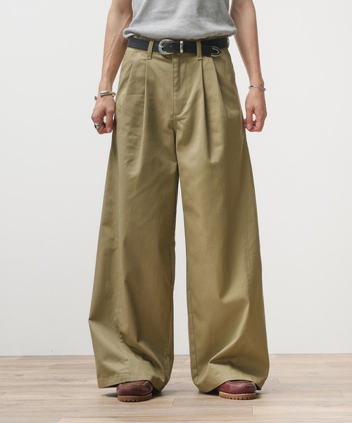 Adoon plain チノパン Two-Tuck Wide Structured Chino Pants / 2