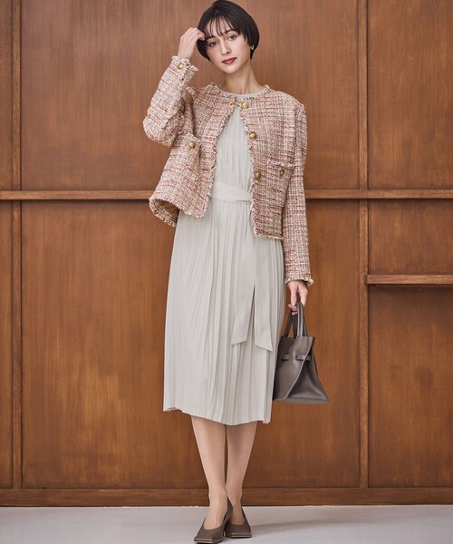 ジャケット ノーカラージャケット GIOLICAツイード ノーカラー ボタン