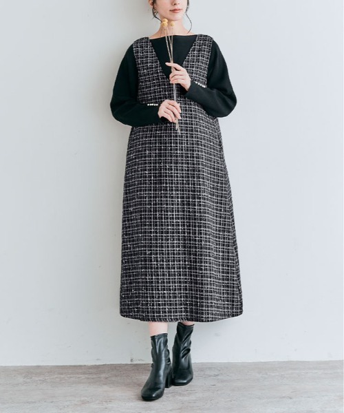 ドルチェ&ガッバーナ ツイードワンピース 裏地ひょう柄 36 黒