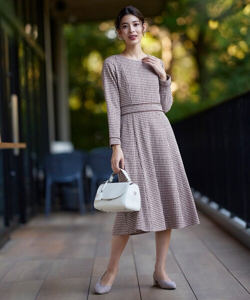 Tiaclasse ワンピース 「洗える」ツイード配色フレアワンピース