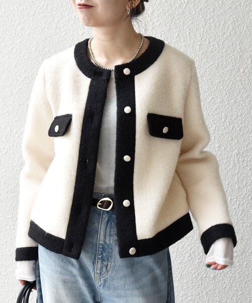 SHIPS any ジャケット ノーカラージャケット any: バイカラー クルー