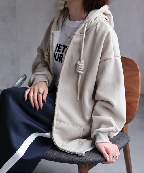 sakishimatokyo パーカー 裏起毛 オーバーサイズZIPパーカー/前あき