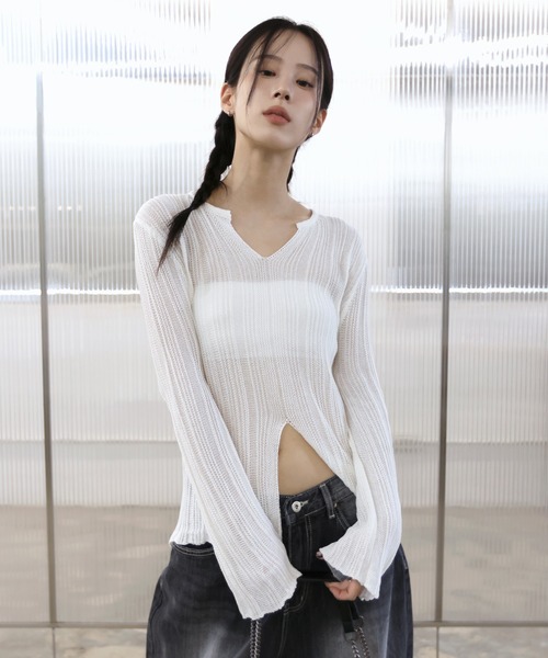 FOLLOWIN（フォロウィン） ニット セーター Vネックシースルーニット