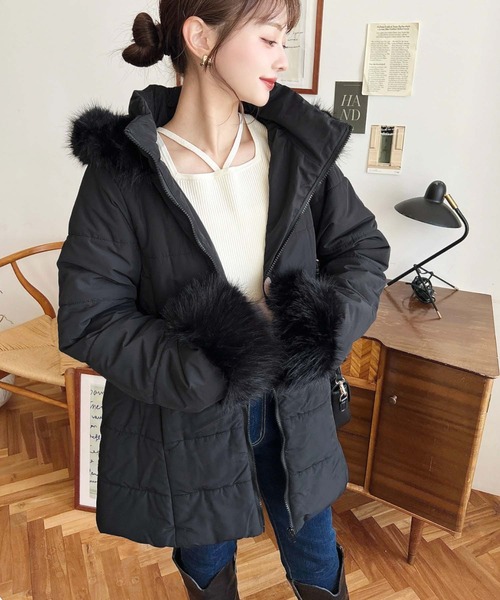 moment+ ダウンコート ダウンジャケット ウェストベルト付きフード