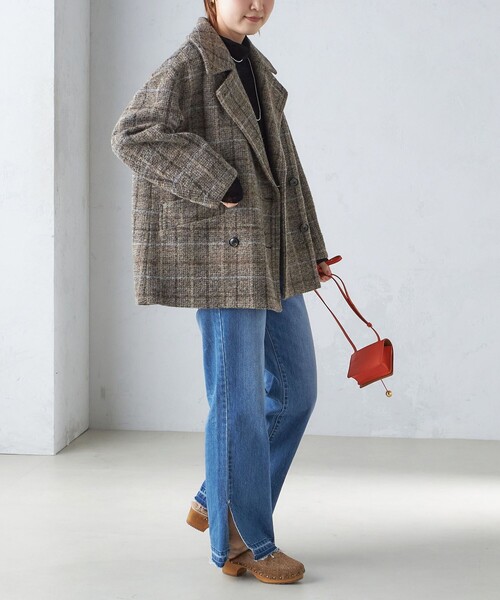 SHIPS（シップス） ピーコート pコート スライバー チェック ショート