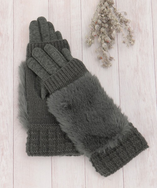 ikka（イッカ） 手袋 3WAYファー＆ニットグローブ レディース