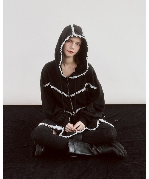 lilLilly（リルリリー） パーカー レースビッグフーディー レディース