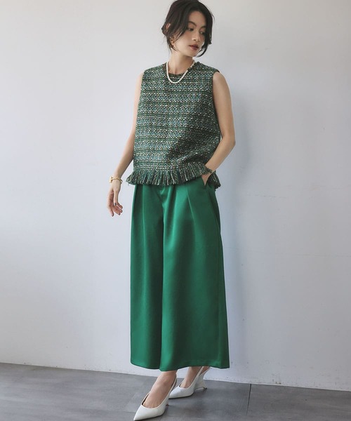 ELFRANK ベスト ジレ ミックスツイード フリンジ ノースリーブ ベスト