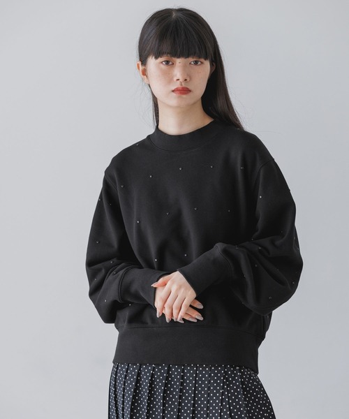 レディース スウェット スタッズスウェットハイネックプルオーバー