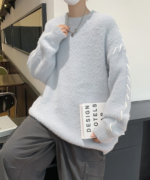 セーター ニット 「FVLMEN」hand stitch shaggy knit pullover/ハンド