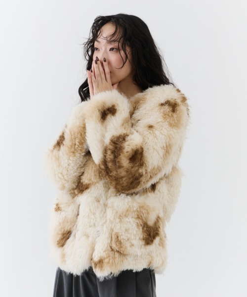 NUJOH ジャケット ノーカラージャケット Fuzzy Nuance Faux Fur Jacket
