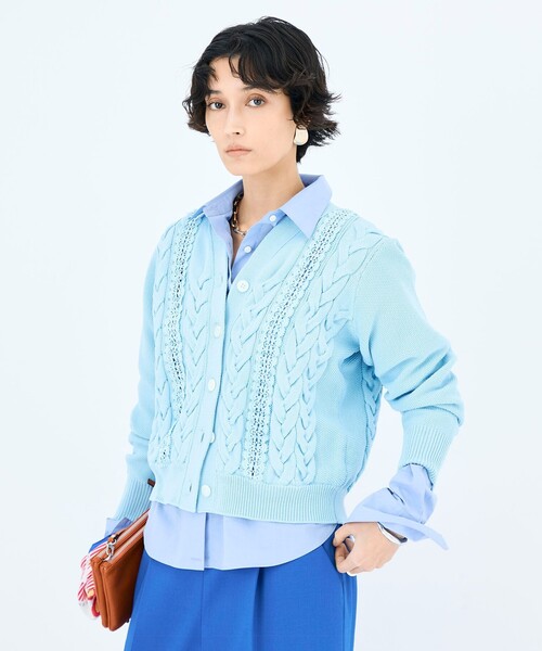 NOLLEY'S（ノーリーズ） カーディガン 「手洗い可能」ケーブルレースV
