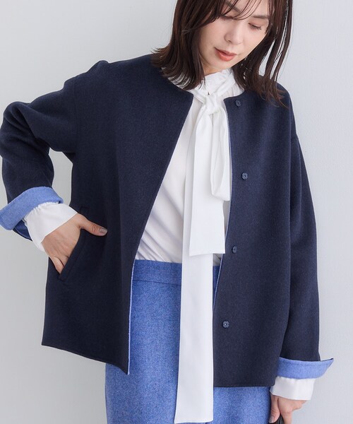 INDIVI（インディヴィ） ノーカラーコート コート 「配色デザイン