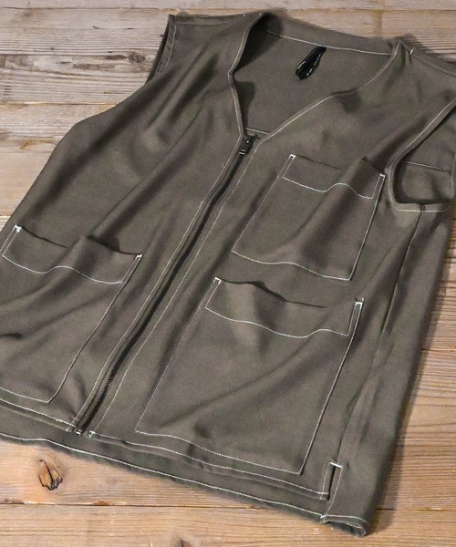 ベスト ジレ ポリエステル 配色ステッチZIPベスト レディース メンズ