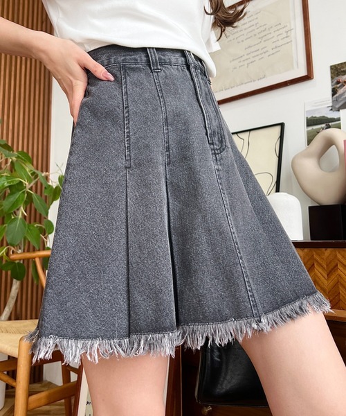 moment+ デニムスカート フリンジプリーツデニムスカート : ZOZOTOWN