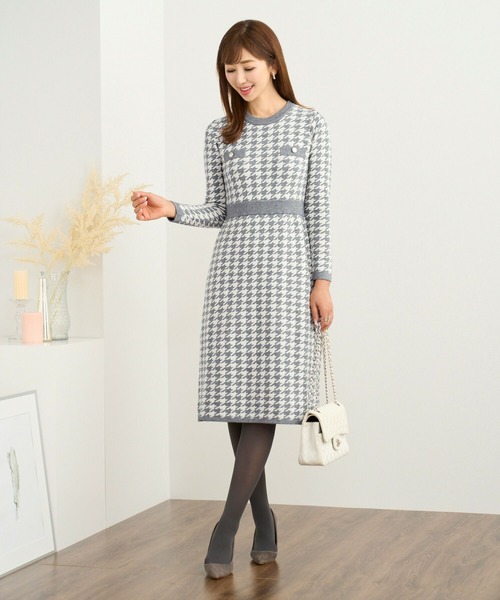 Prima Scherrer（プリマシェレル） ワンピース 千鳥格子 ニットジャ