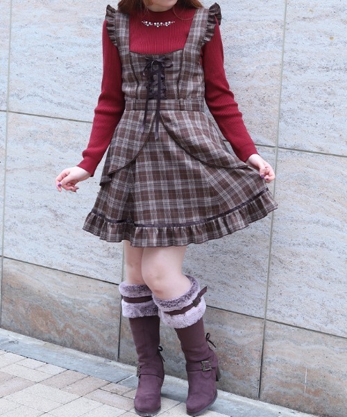 axes femme（アクシーズ ファム） ジャンパースカート チェック柄編上