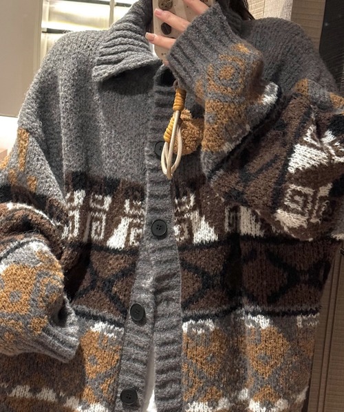 SHEENA（シーナ） カーディガン ノルディック柄カウチンニット