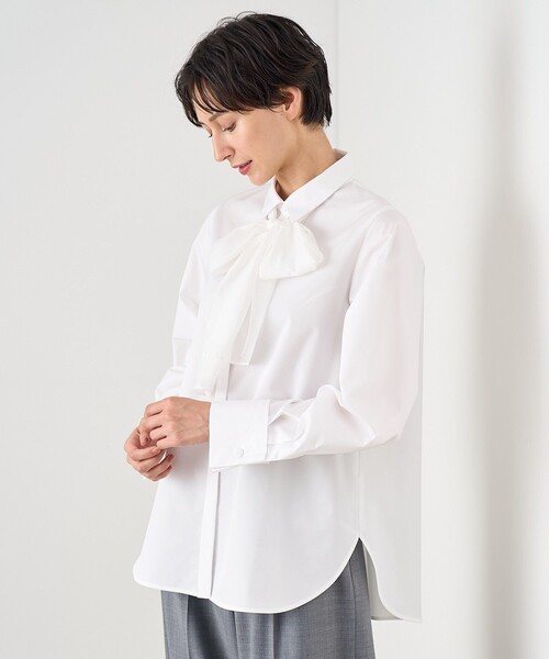 ANAYI（アナイ） ブラウス シャツ コンパクトコットンシアーボウタイ