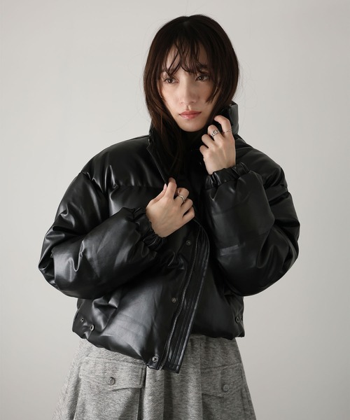 ULYSSES ダウンコート ダウンジャケット フェイクレザー中綿ショート