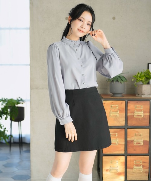 Newlyme（ニューリーミー） ブラウス シャツ フリルスタンドカラー