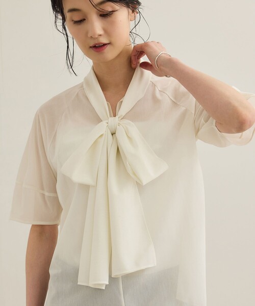 ROPE'（ロペ） tシャツ 「洗える」シアートリコットボウタイブラウス