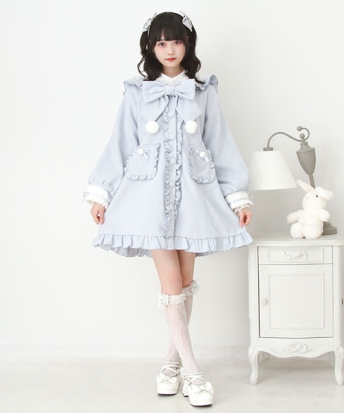 DearMyLove ステンカラーコート コート ポンポンリボンセーラー襟