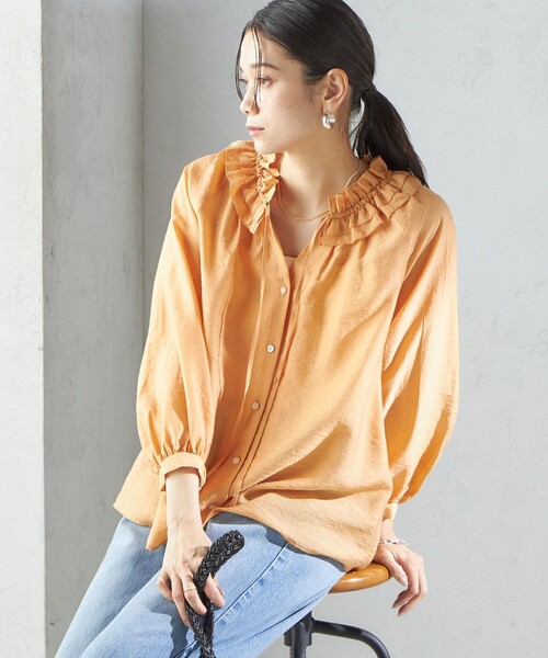 SHIPS（シップス） ブラウス シャツ 「手洗い可能」シルク混 シアー