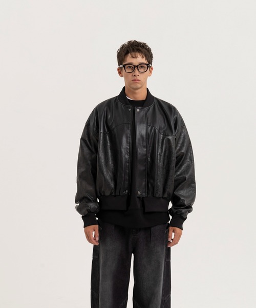 Nanmo. ブルゾン アウター オーバーサイズ切り替えフェイクレザーMA-1