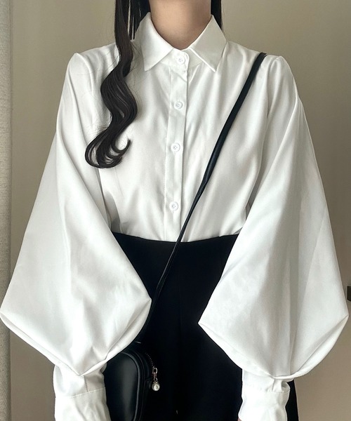 Cham. ブラウス シャツ バルーンスリーブシンプルシャツ レディース