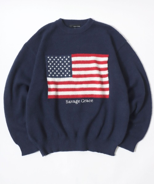 セーター ニット 星条旗フラッグ・ユニオンジャック国旗 ジャガード