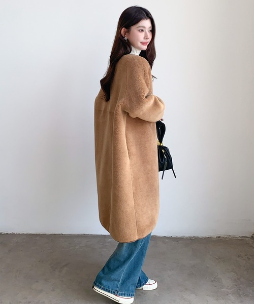 ノーカラーコート コート 2WAYリバーシブルノーカラーロングコート