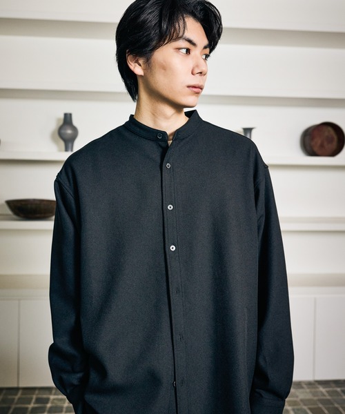 LAKOLE（ラコレ） シャツ 「セットアップ」STR/PEバンドカラーシャツ