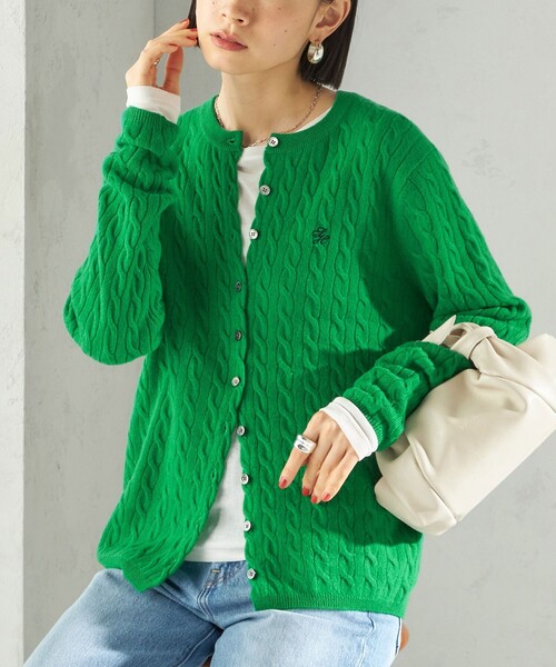 SHIPS（シップス） カーディガン カシミヤ 細 ケーブル クルーネック