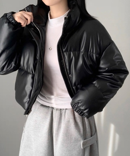 CELENA BEATS ダウンコート ダウンジャケット フェイクレザー ミドル