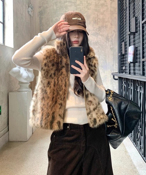 FUNdaysion ベスト ジレ ヒョウ柄ファーベスト レディース : ZOZOTOWN