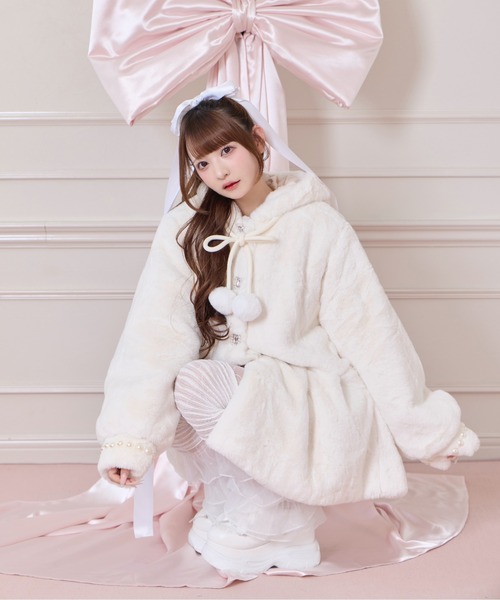 Honey Cinnamon リボン付きドットチュールワンピース ピンク 量産型