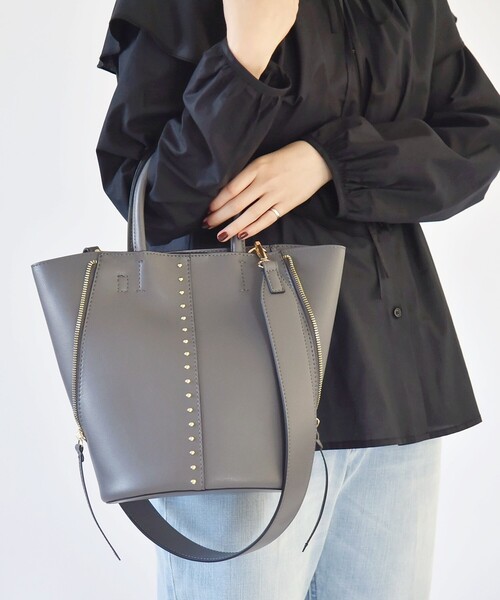 quaranciel トートバッグ quaranciel: 2way スタッズ バケツ トート