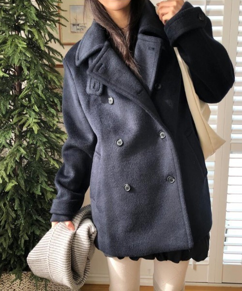 ピーコート pコート ダブルブレスト高襟モールコート レディース