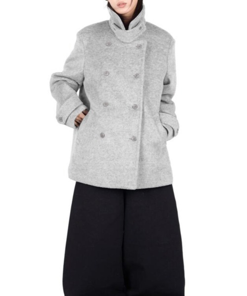 ピーコート pコート ダブルブレスト高襟モールコート レディース