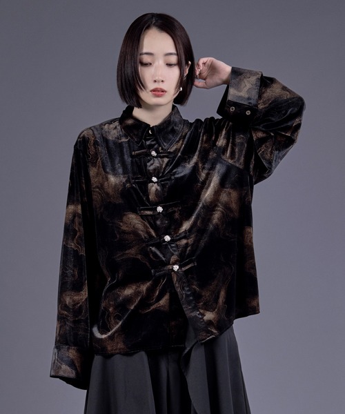 Ellno Loset（エルノロゼット） シャツ ニュアンスガラベロアシルバー