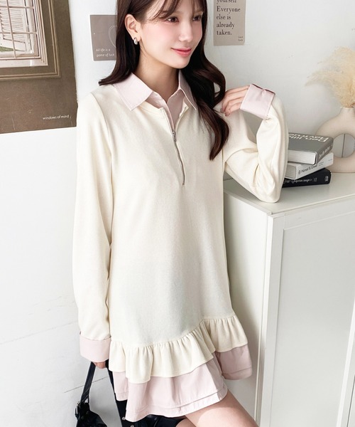 moment+ ワンピース シャツドッキングフリルミニワンピース : ZOZOTOWN