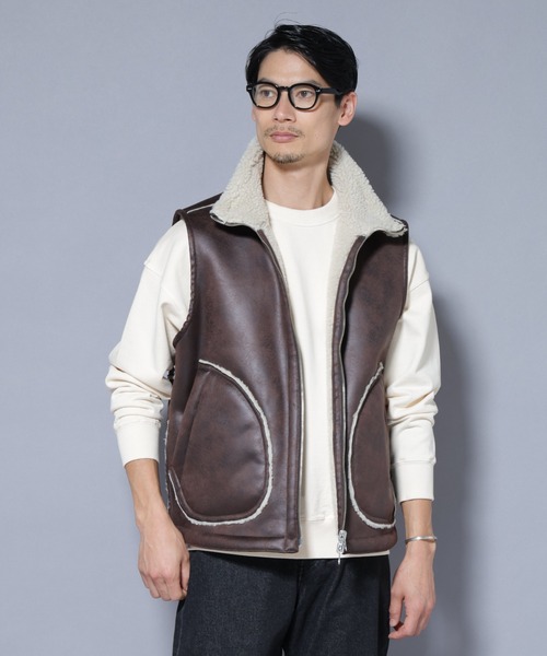 NANO universe（ナノ・ユニバース） ベスト ジレ クラックフェイク