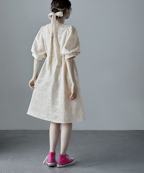 etoll.（エトル） ドレス ジャガードパフスリーブドレス : ZOZOTOWN