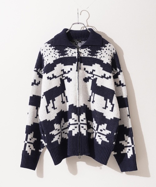 カーディガン ダブルZIP ノルディック ルーズ カウチンニット / Double