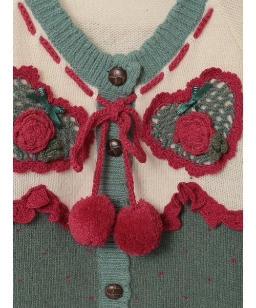 PINK HOUSE（ピンクハウス） カーディガン ハートモチーフ使いヨーク